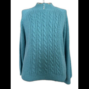 Karen Scott Acrylic Vintage Sweater Teal Mock Neck Pearl Button Girlhood Sz XL